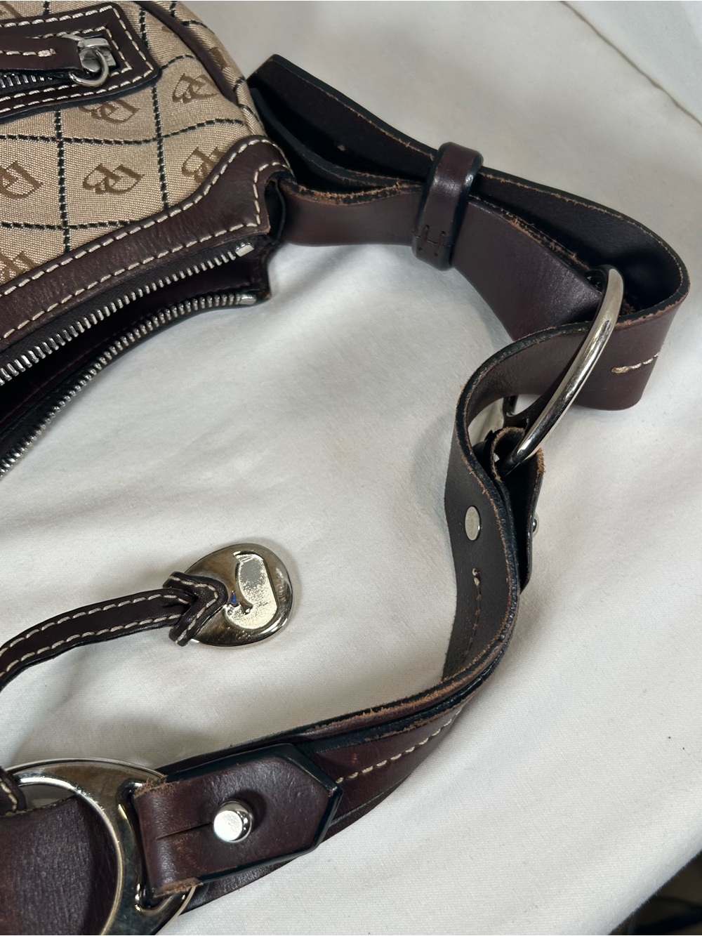 Dooney and Dourke Vintage Signature DB Canvas Hobo Bag - Picture 12 of 15